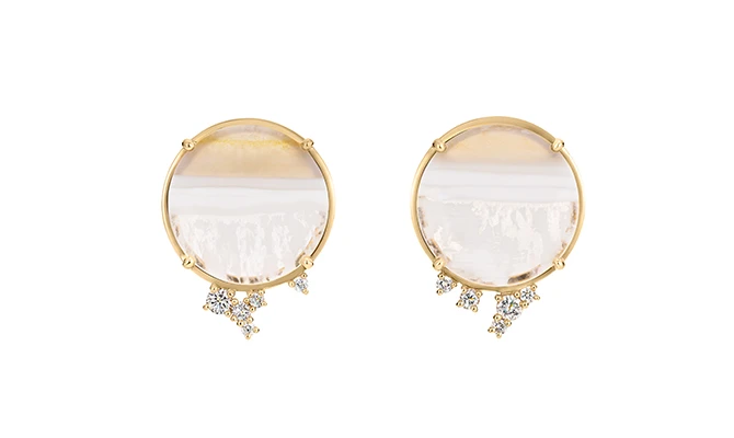 雪景色のような模様のアゲートをピアスに